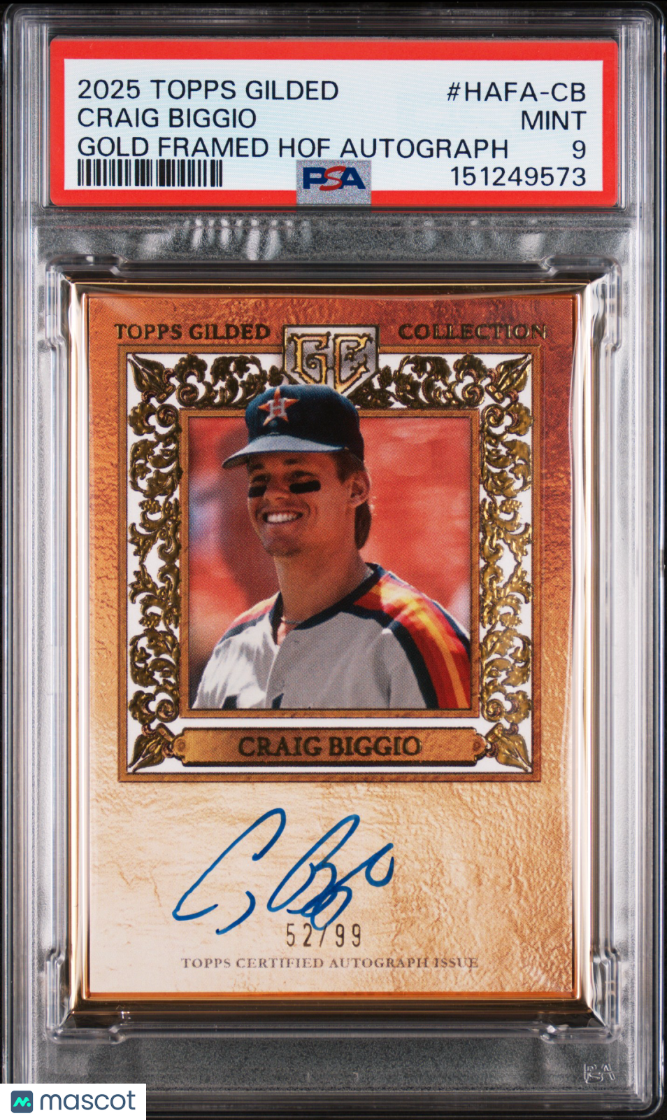 Craig Biggio 2025 Topps Gilded Collection Gold Framed Hall Of Fame Autographs #HAFA-CB /99 PSA 9