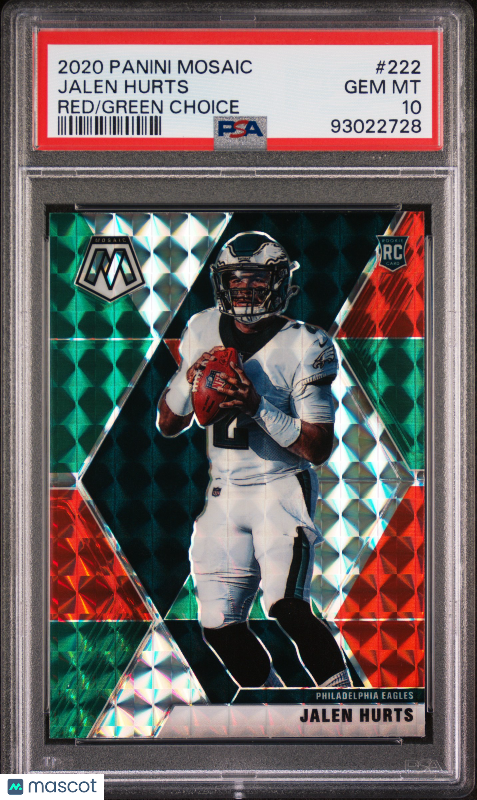 Jalen Hurts 2020 Panini Mosaic #222 Red Green Choice PSA 10