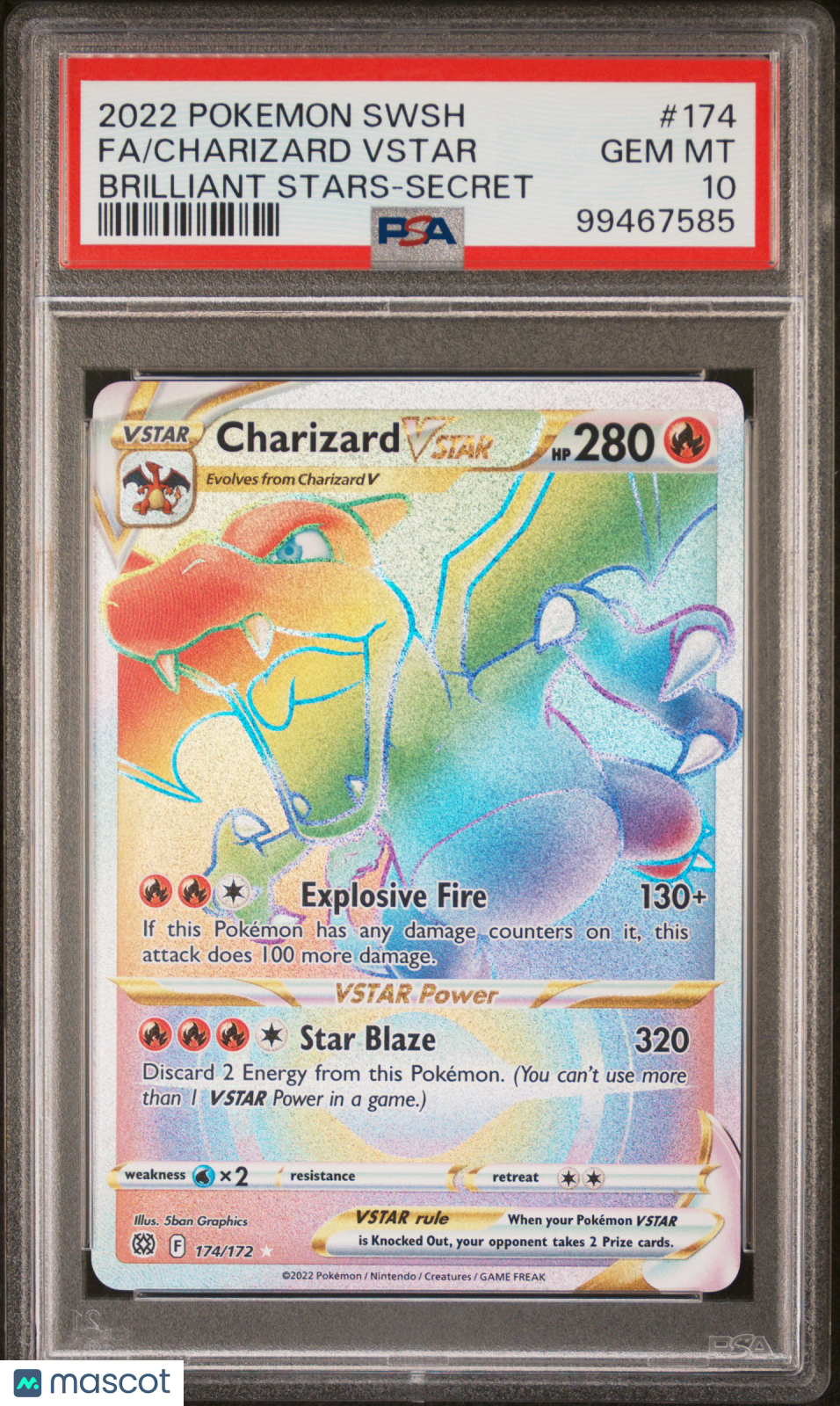 2022 Pokemon Sword & Shield Brilliant Stars Charizard VSTAR Brilliant Stars-Secret Fa PSA 10 #174