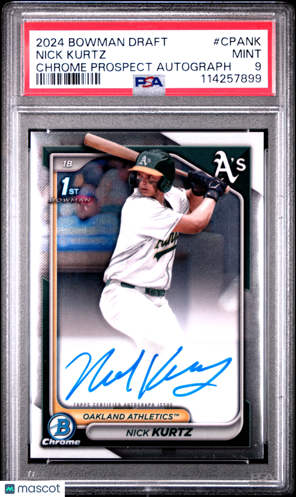 Nick Kurtz 2024 Bowman Draft Chrome Prospect Autographs #CPANK PSA 9