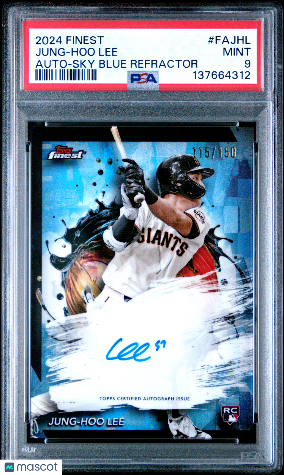 Jung-Hoo Lee 2024 Topps Finest Finest Autographs #FAJHL Sky Blue Refractor /150 PSA 9