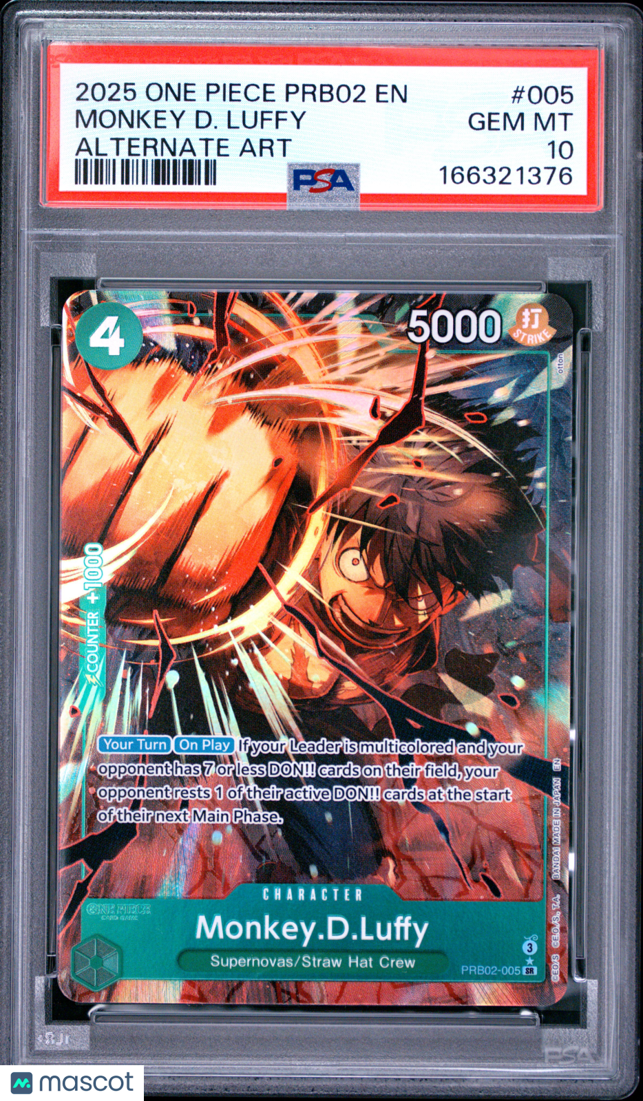 2025 One Piece Prb02-Premium Booster -One Piece Card The Best- Vol.2 Monkey D. Luffy Alternate Art PSA 10 #005