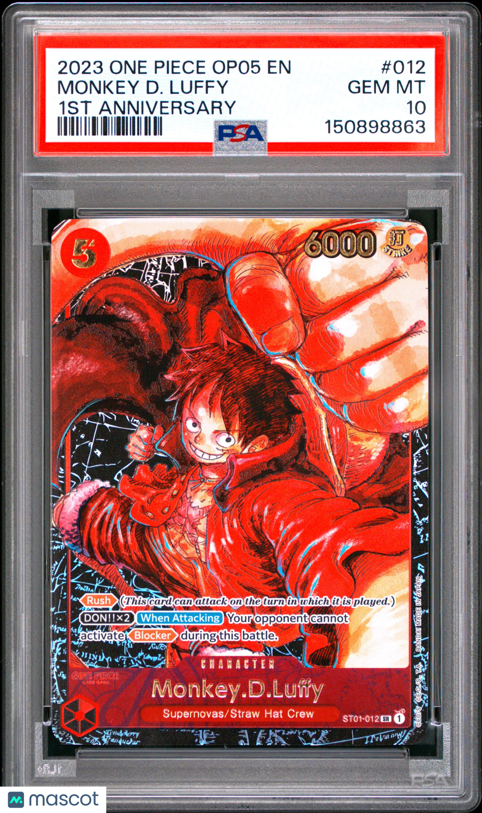 2023 One Piece Op05-Awakening Of The New Era Monkey D. Luffy 1st Anniversary PSA 10 #012