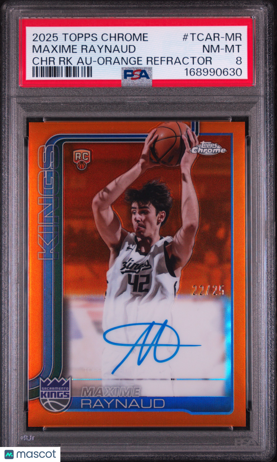Maxime Raynaud 2025 Topps Chrome Chrome Rookie Autographs #TCAR-MR RK Orange Refractor /25 PSA 8