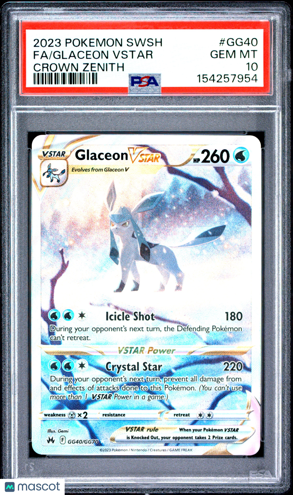 2023 Pokemon Sword And Shield Crown Zenith Glaceon VSTAR Crown Zenith Fa PSA 10 #GG40